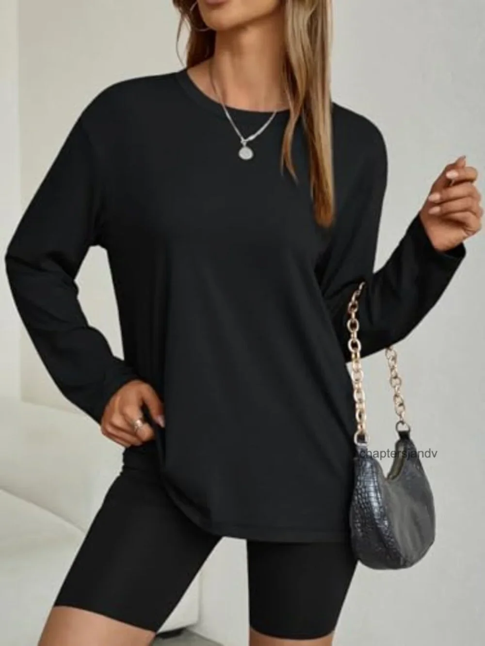 Womens Oversized Long Sleeve T-Shirt Casual Crewneck Soft Tee